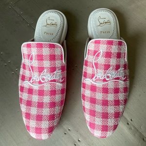 Christian Louboutin Pink and White Checkered Moccasins